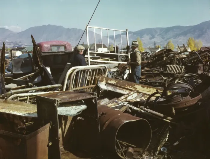 Framed Print : Scrap and salvage depot, Butte, Montana, 1942. Creator: Russell Lee Framed Print : Scrap and salvage depot, Butte, Montana, 1942. Creator: Russell Lee