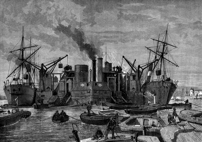 Framed Print : Screw colliers unloading in the Thames, 1873. Creator: Unknown Framed Print : Screw colliers unloading in the Thames, 1873. Creator: Unknown