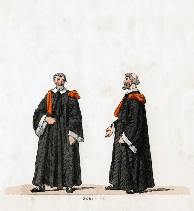 Framed Print : Scribe, costume design for Shakespeares play, Henry VIII, 19th century Framed Print : Scribe, costume design for Shakespeares play, Henry VIII, 19th century