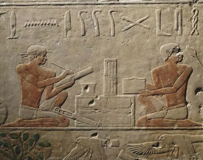 Framed Print : Two Scribes. Relief from Mastaba of Akhethotep at Saqqara, Old Kingdom, 5th Dynasty Framed Print : Two Scribes. Relief from Mastaba of Akhethotep at Saqqara, Old Kingdom, 5th Dynasty