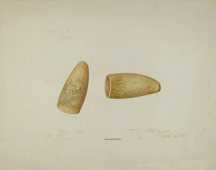 Framed Print : Scrimshaw: Walrus Tusk, 1941. Creator: Oscar Bluhme Framed Print : Scrimshaw: Walrus Tusk, 1941. Creator: Oscar Bluhme