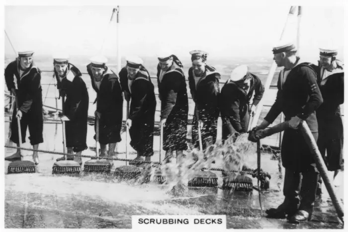 Framed Print : Scrubbing the deck on board HMS Nelson, 1937 Framed Print : Scrubbing the deck on board HMS Nelson, 1937