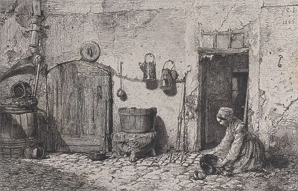 Scrubbing Woman, 1844. Creator: Charles Emile Jacque