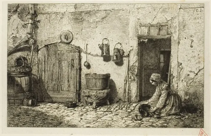 Framed Print : Scullery Maid, 1844. Creator: Charles Emile Jacque Framed Print : Scullery Maid, 1844. Creator: Charles Emile Jacque