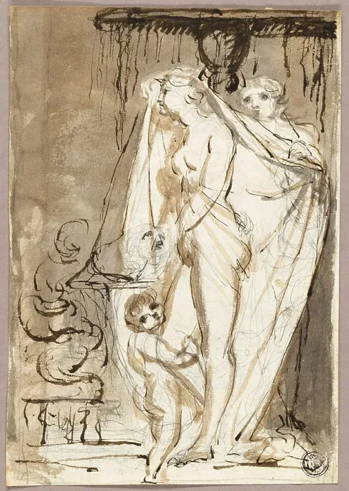 Framed Print : Sculptor Undraping Sculpture of a Nude Woman and Child, 1766 / 1831. Creator: James Northcote Framed Print : Sculptor Undraping Sculpture of a Nude Woman and Child, 1766 / 1831. Creator: James Northcote