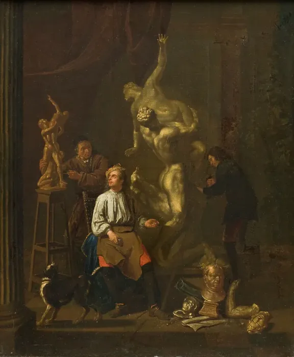 Framed Print : A Sculptor's Studio, 1716. Creator: Pieter Angillis Framed Print : A Sculptor's Studio, 1716. Creator: Pieter Angillis
