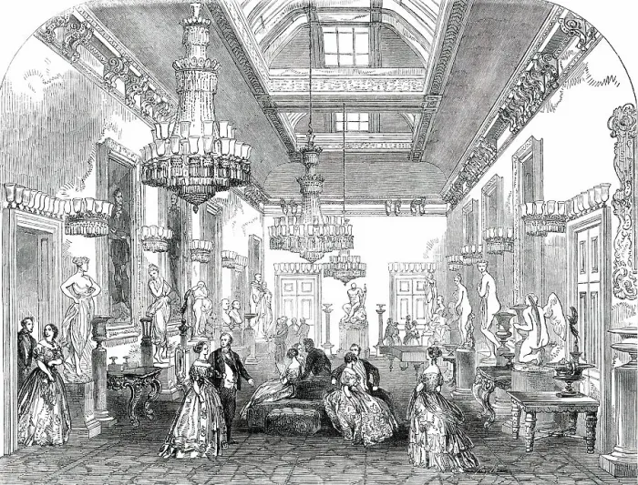 Framed Print : The Sculpture Gallery at Holdernesse House, Park-Lane, 1850. Creator: Unknown