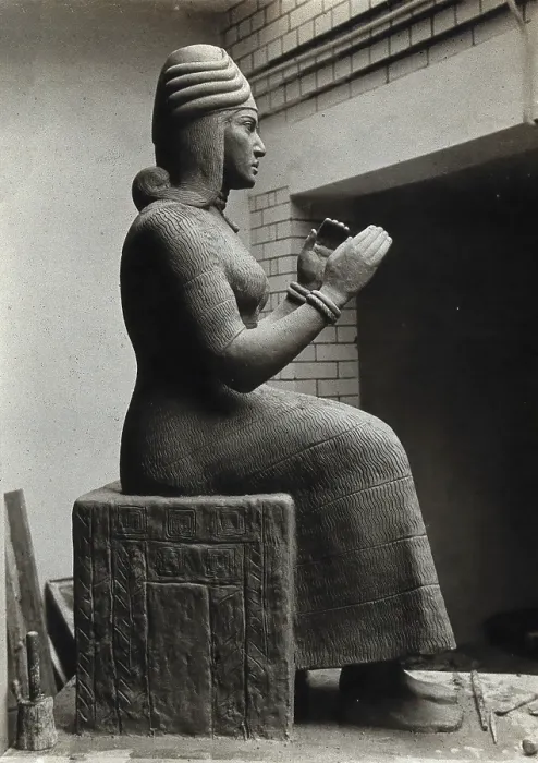 Framed Print : A sculpture of Gula, Mesopotamian deity of healing, with a dog at her side, c1900. Creator: Unknown Framed Print : A sculpture of Gula, Mesopotamian deity of healing, with a dog at her side, c1900. Creator: Unknown