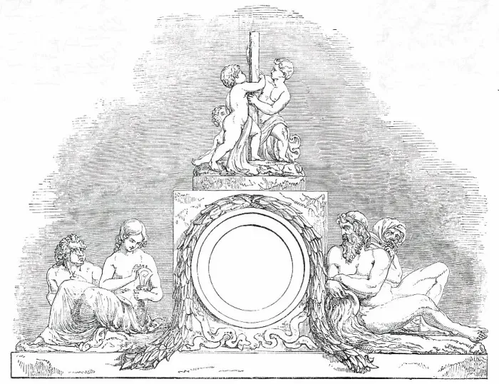 Framed Print : Sculpture of the New Front of Buckingham Palace - Northern Wing, 1850. Creator: Unknown Framed Print : Sculpture of the New Front of Buckingham Palace - Northern Wing, 1850. Creator: Unknown