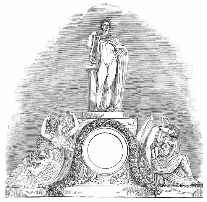 Framed Print : Sculpture of the New Front of Buckingham Palace - Southern Wing, 1850. Creator: Unknown