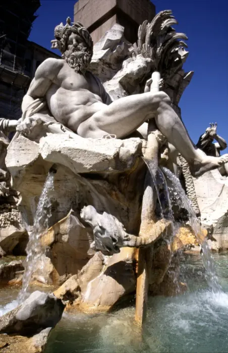 Framed Print : Detail of one of the Sculptures in the fountain dei quatro fiumi or Fountain of Framed Print : Detail of one of the Sculptures in the fountain dei quatro fiumi or Fountain of