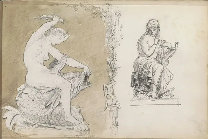 Framed Print : Two sculptures of naked women, 1863. Creator: Isaac Gosschalk Framed Print : Two sculptures of naked women, 1863. Creator: Isaac Gosschalk