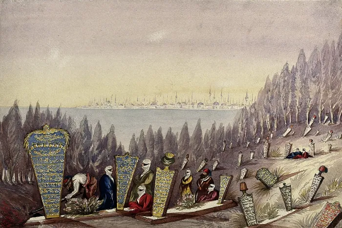 Framed Print : Scutari: people in the Turkish burial ground; city in the background, 1854