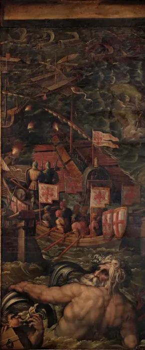 Framed Print : Sea battle between Florentines and Pisans, 1563-1565. Artist: Vasari, Giorgio (1511-1574) Framed Print : Sea battle between Florentines and Pisans, 1563-1565. Artist: Vasari, Giorgio (1511-1574)