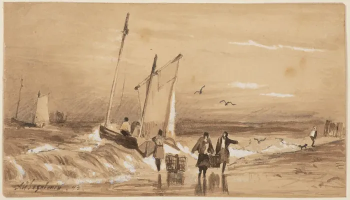Framed Print : Sea-coast with Fishermen, 1843. Creator: Aivazovsky, Ivan Konstantinovich (1817-1900) Framed Print : Sea-coast with Fishermen, 1843. Creator: Aivazovsky, Ivan Konstantinovich (1817-1900)