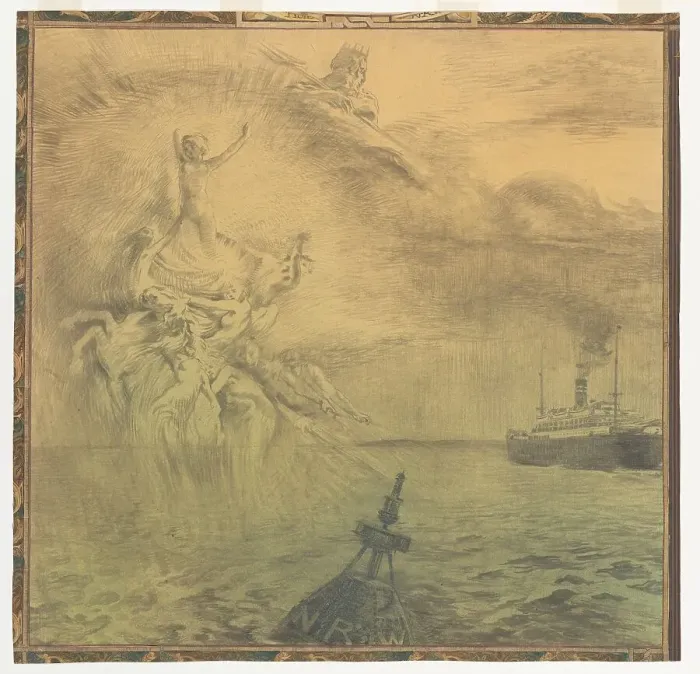 Framed Print : Sea: design for a wall painting in Rotterdam, c.1908-c.1917. Creator: Huib Luns