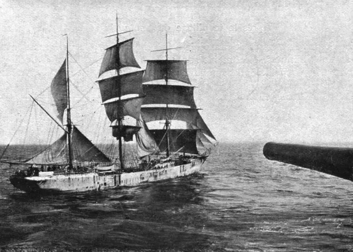Framed Print : At sea; A sailboat is boarding: during the whole visit, the ship remains under the cannon... 1917. Creator: Unknown