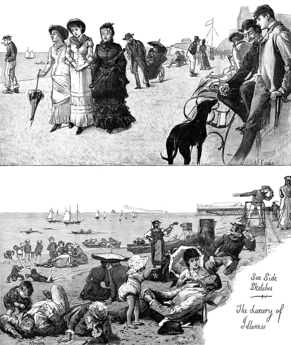 Framed Print : Sea Side Sketches - the Luxury of Idleness, 1883. Creator: Unknown Framed Print : Sea Side Sketches - the Luxury of Idleness, 1883. Creator: Unknown