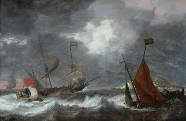 Sea storm with sailing ships, c. 1645. Artist: Peeters, Bonaventura, the Elder (1614-1652)