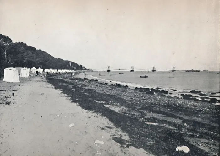 Framed Print : Sea View - The Bathing Beach and Suspension Pier, 1895 Framed Print : Sea View - The Bathing Beach and Suspension Pier, 1895