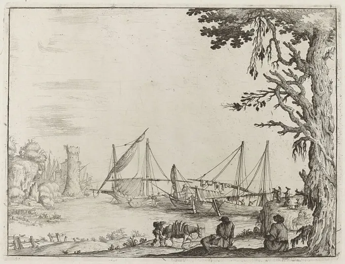 Framed Print : Seaport with Anchored Vessels, 1638. Creator: Ercole Bazicaluva Framed Print : Seaport with Anchored Vessels, 1638. Creator: Ercole Bazicaluva