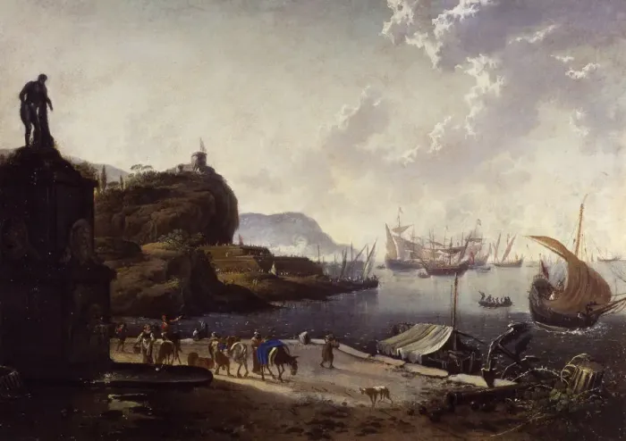 Framed Print : Seaport. Creator: Jode, Hans de (1630-1663) Framed Print : Seaport. Creator: Jode, Hans de (1630-1663)