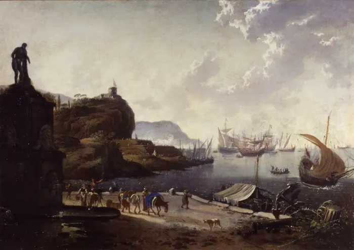 Framed Print : Seaport. Creator: Jode, Hans de (1630-1663) Framed Print : Seaport. Creator: Jode, Hans de (1630-1663)