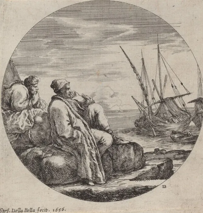 Framed Print : Seaport with Two Turkish Merchants, 1656. Creator: Stefano della Bella Framed Print : Seaport with Two Turkish Merchants, 1656. Creator: Stefano della Bella