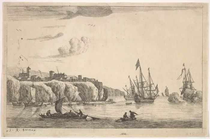 Framed Print : Seaport with Village on a Cliff, 17th century. Creator: Reinier Zeeman Framed Print : Seaport with Village on a Cliff, 17th century. Creator: Reinier Zeeman