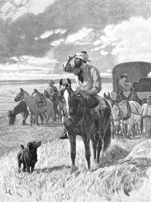 Framed Print : In Search of a New Home - A Scene in the Far West, 1891. Creator: John Charlton Framed Print : In Search of a New Home - A Scene in the Far West, 1891. Creator: John Charlton