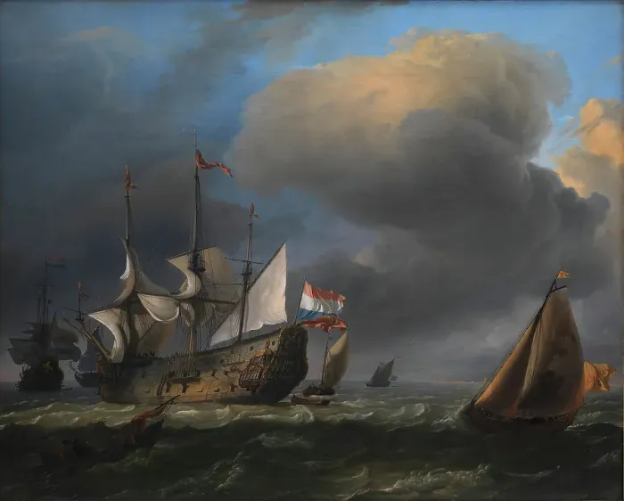 Framed Print : Seascape with Dutch Men-of-War and Fishing Boats, 1646-1708. Creator: Ludolf Backhuysen I Framed Print : Seascape with Dutch Men-of-War and Fishing Boats, 1646-1708. Creator: Ludolf Backhuysen I