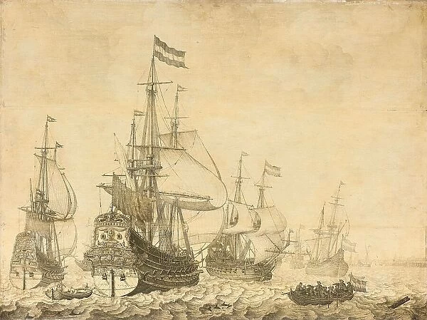 'Seascape with the Dutch Men-of-War including the 'Drenthe' and the 'Prince Frederick-Henry', 1630- Creator: Willem van de Velde I. 'Seascape with the Dutch Men-of-War including the 'Drenthe'