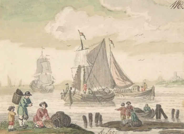 Framed Print : Seascape with Six Figures in the Foreground, 1733-93. Creator: Nicols Aartman Framed Print : Seascape with Six Figures in the Foreground, 1733-93. Creator: Nicols Aartman