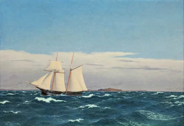 Framed Print : Seascape with the island of Hjelm and the coast of Jutland, 1827-45. Creator: CW Eckersberg Framed Print : Seascape with the island of Hjelm and the coast of Jutland, 1827-45. Creator: CW Eckersberg