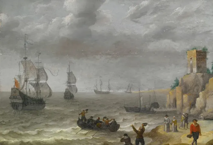 Framed Print : Seascape with Ruins on a Cliff, 1641. Creator: Abraham Willaerts