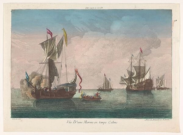Seascape with ships and boats on a calm sea, 1745-1775. Creator: Anon