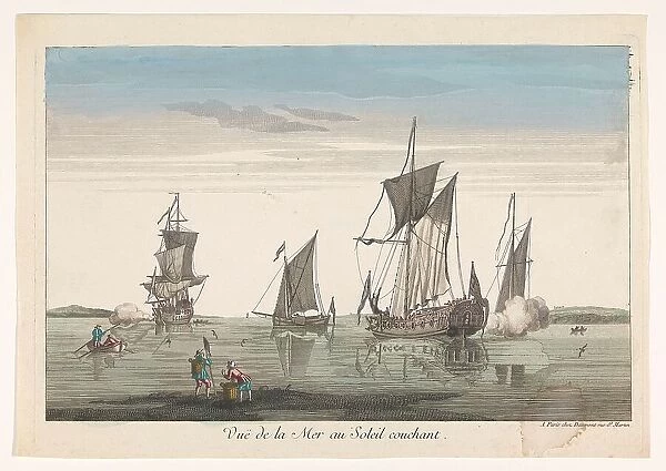 Seascape with ships and boats at sunset, 1745-1775. Creator: Unknown