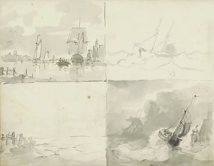 Framed Print : Four seascapes, c.1825-c.1875. Creator: Circle of Petrus Johannes Schotel Framed Print : Four seascapes, c.1825-c.1875. Creator: Circle of Petrus Johannes Schotel
