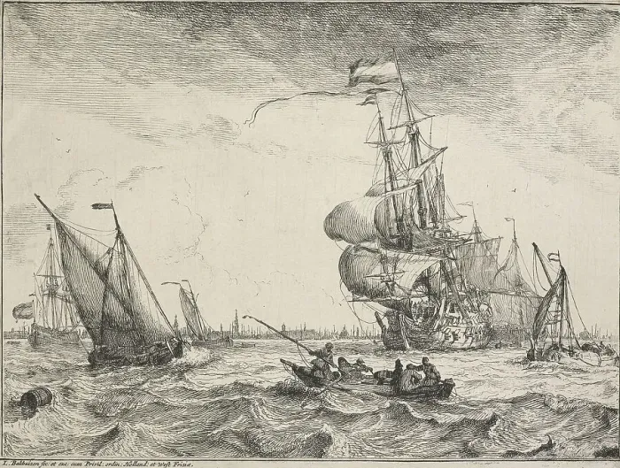 Framed Print : Seascapes with views of the Ij and Amsterdam, Rotterdam, Katwijk, etc. Untitled, 1701. Creator: Ludolf Bakhuizen Framed Print : Seascapes with views of the Ij and Amsterdam, Rotterdam, Katwijk, etc. Untitled, 1701. Creator: Ludolf Bakhuizen