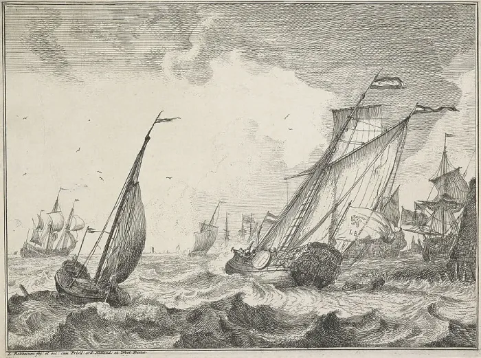 Framed Print : Seascapes with views of the Ij and Amsterdam, Rotterdam, Katwijk, etc. Untitled, 1701. Creator: Ludolf Bakhuizen Framed Print : Seascapes with views of the Ij and Amsterdam, Rotterdam, Katwijk, etc. Untitled, 1701. Creator: Ludolf Bakhuizen