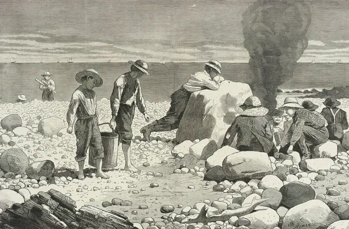 Framed Print : Seaside Sketches - A Clam-bake, 1873. Creator: Unknown Framed Print : Seaside Sketches - A Clam-bake, 1873. Creator: Unknown