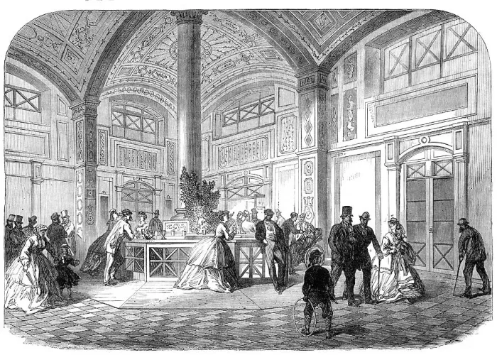 Framed Print : The Season at Baden-Baden: the Trink-Halle, 1865. Creator: Unknown Framed Print : The Season at Baden-Baden: the Trink-Halle, 1865. Creator: Unknown