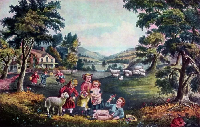 Framed Print : The Season of Joy, Childhood, 1868. Artist: Currier and Ives Framed Print : The Season of Joy, Childhood, 1868. Artist: Currier and Ives