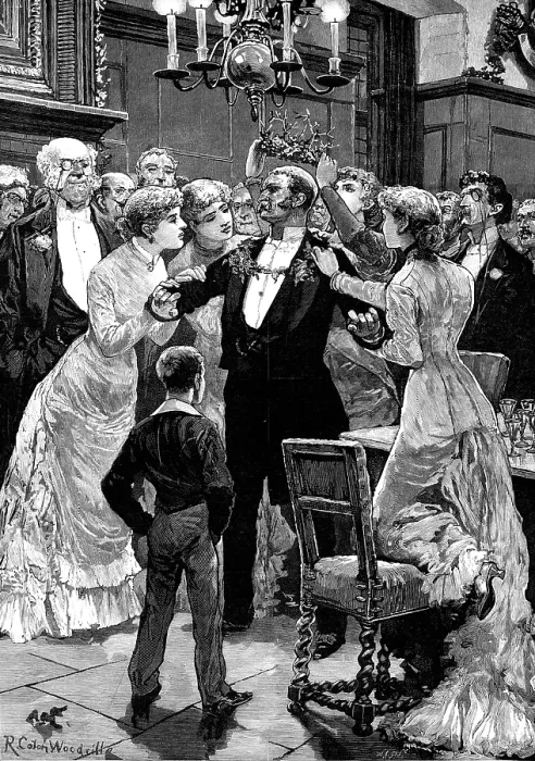 Framed Print : Seasonable Compliment: Crowning The Hero, 1881. Creator: William James Palmer Framed Print : Seasonable Compliment: Crowning The Hero, 1881. Creator: William James Palmer