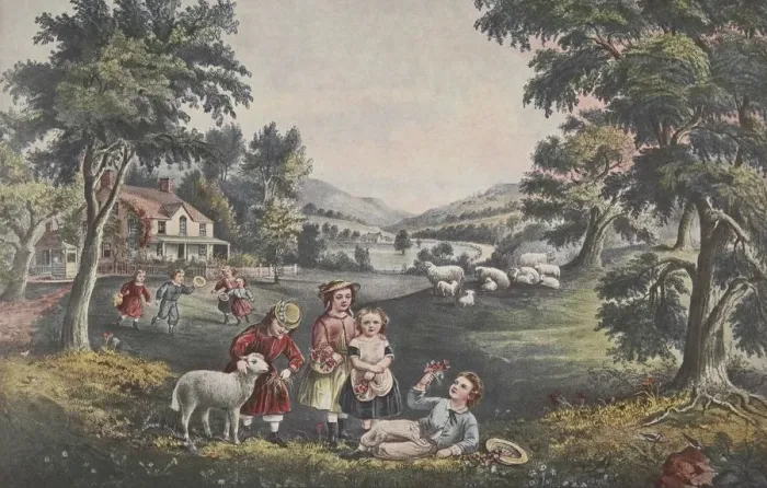 Framed Print : The Four Seasons of Life - Childhood, pub. 1868, The Season of Joy, Currier & Ives Framed Print : The Four Seasons of Life - Childhood, pub. 1868, The Season of Joy, Currier & Ives