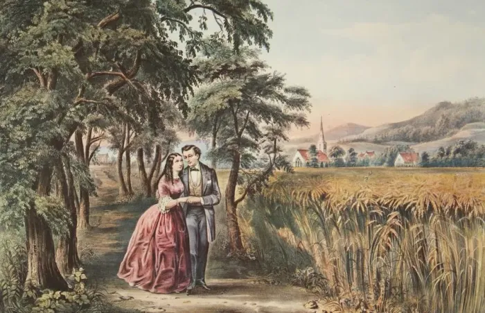 Framed Print : The Four Seasons of Life - Youth, The Season of Love, pub. 1868, Currier & Ives Framed Print : The Four Seasons of Life - Youth, The Season of Love, pub. 1868, Currier & Ives