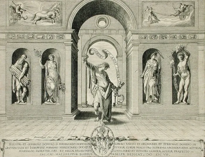 Framed Print : The Four Seasons in Niches, c1607. Creator: Aegidius Sadeler II Framed Print : The Four Seasons in Niches, c1607. Creator: Aegidius Sadeler II