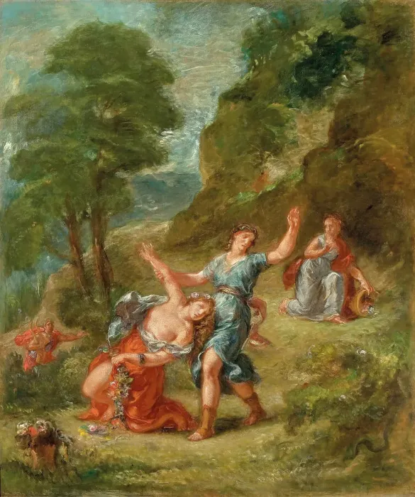 Framed Print : Four Seasons, The Spring: Eurydice Bitten by a Serpent while Picking Flowers... 1856-1863. Creator: Delacroix, Eugène (1798-1863) Framed Print : Four Seasons, The Spring: Eurydice Bitten by a Serpent while Picking Flowers... 1856-1863. Creator: Delacroix, Eugène (1798-1863)