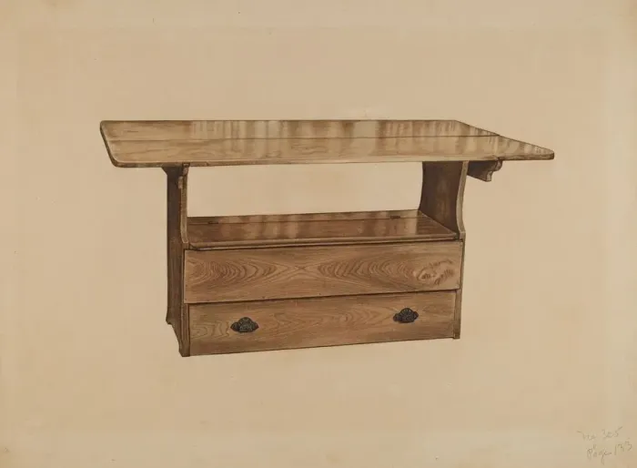 Framed Print : Seat Table, c. 1939. Creator: Paul Poffinbarger Framed Print : Seat Table, c. 1939. Creator: Paul Poffinbarger