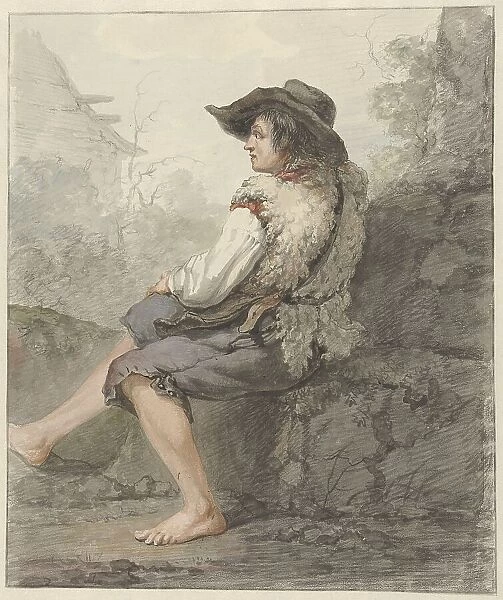 Seated boy with hat and sheepskin, 1766-1815. Creator: Jacob van Strij
